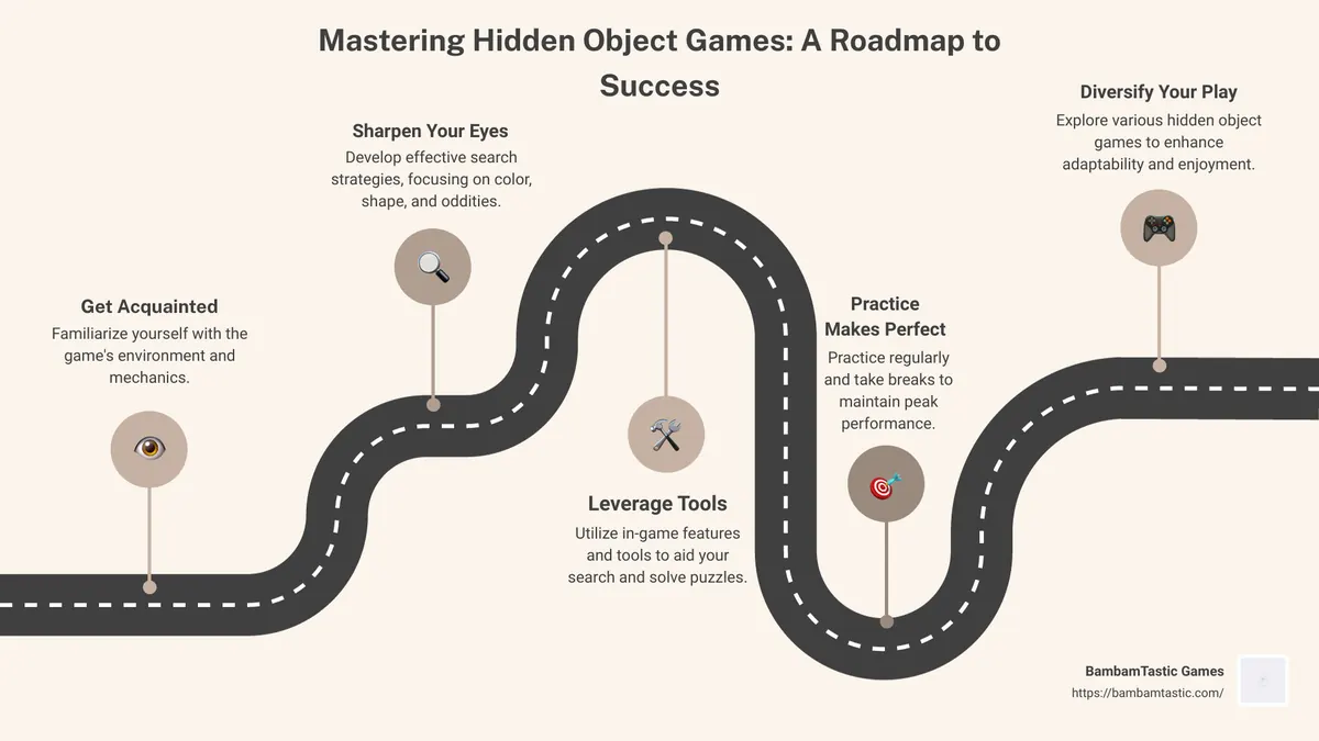 Hidden Object Games Infographic - how to play hidden object games infographic roadmap-5-steps