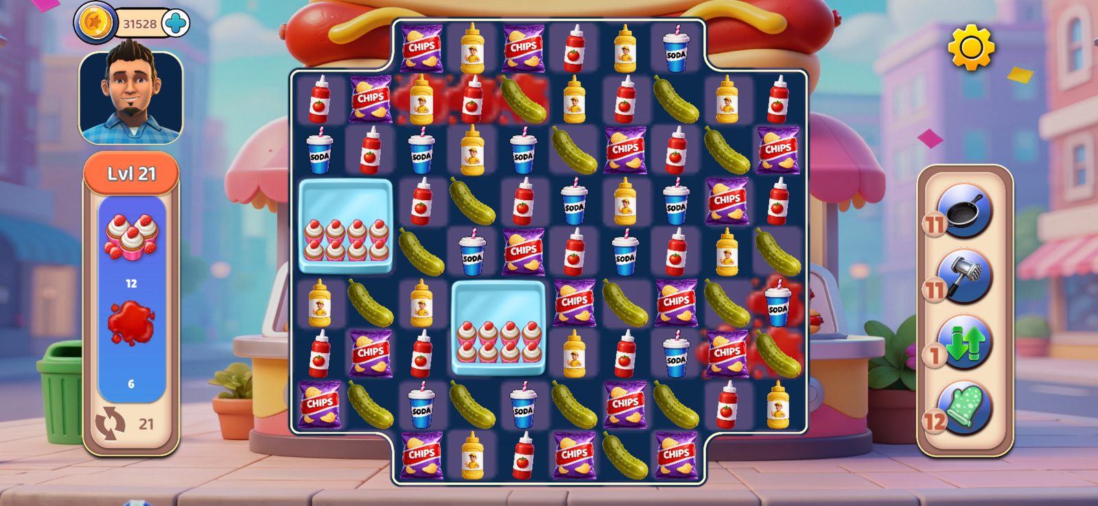 Match-3 board at the hot dog stand