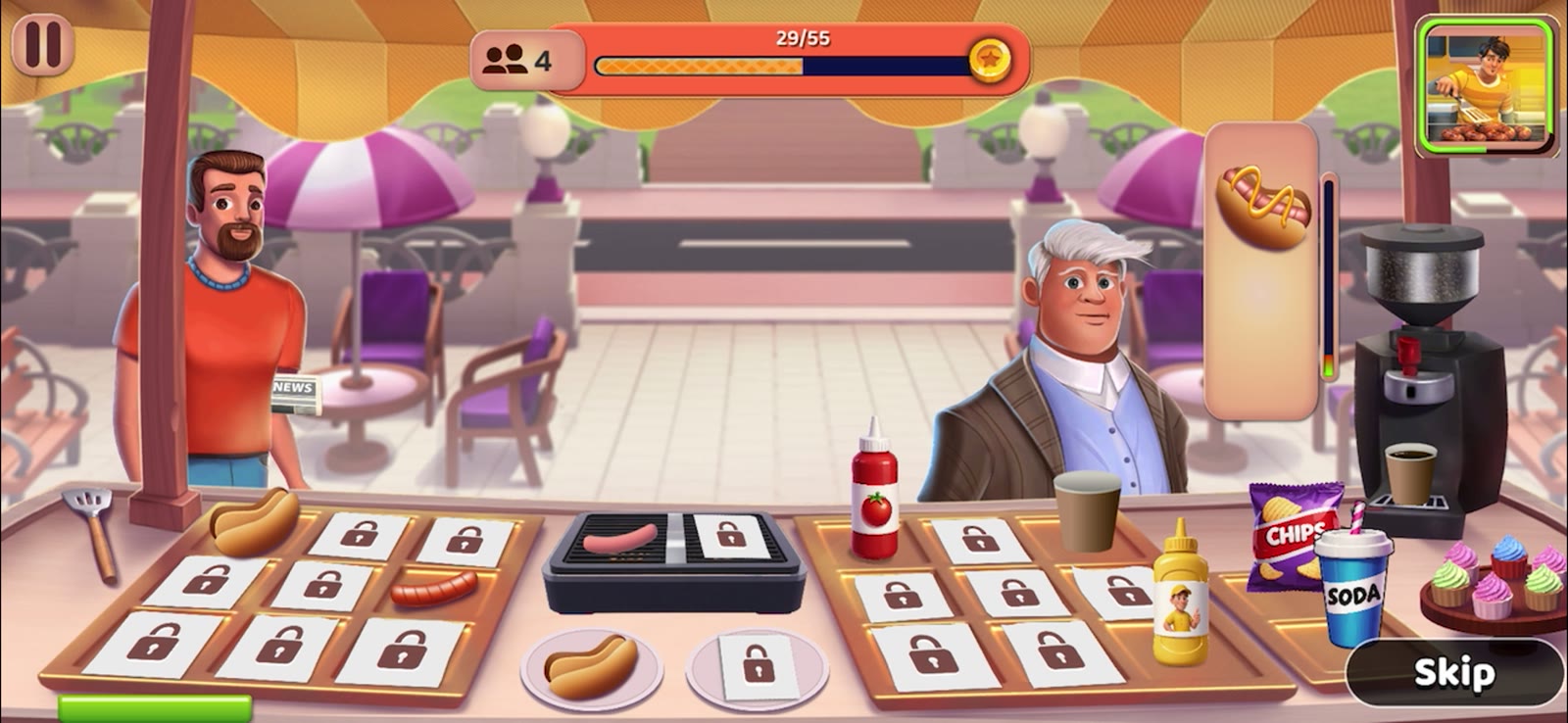 Serving customers at the hot dog stand