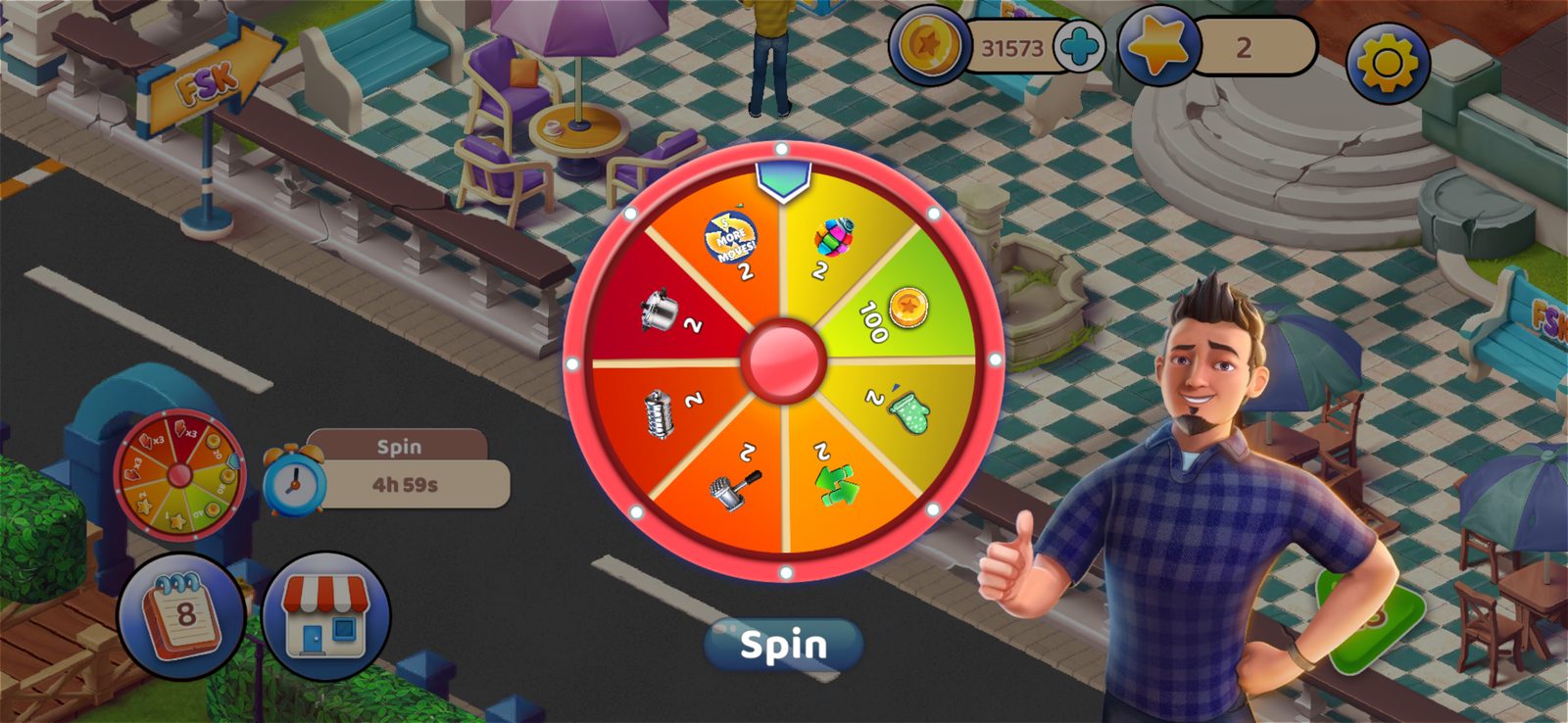 Daily spin wheel next to Adam